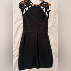 Bodycon netted-shoulder bandage mini dress RARE Bebe